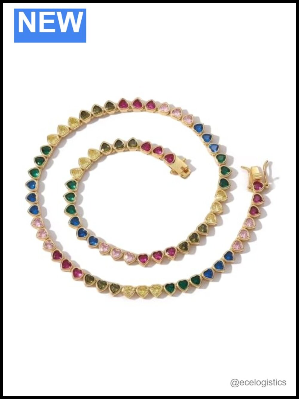 18 Inch Rainbow Heart CZ Tennis Chain Necklace Micro Pave Choker